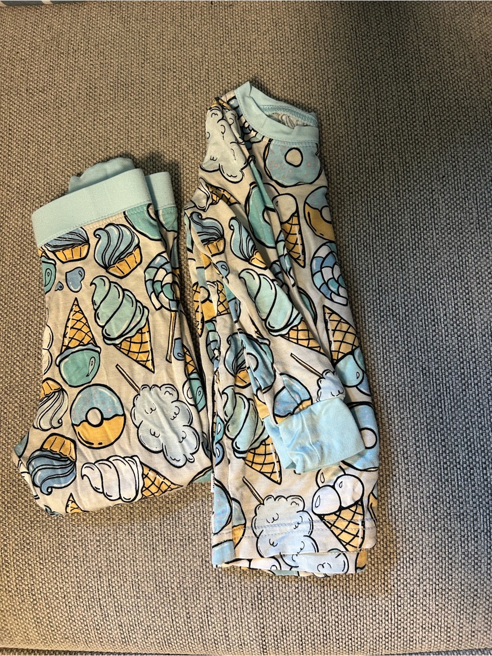 Little Sleepies Cream Pajamas with Light Blue and Yellow Ice Cream Print